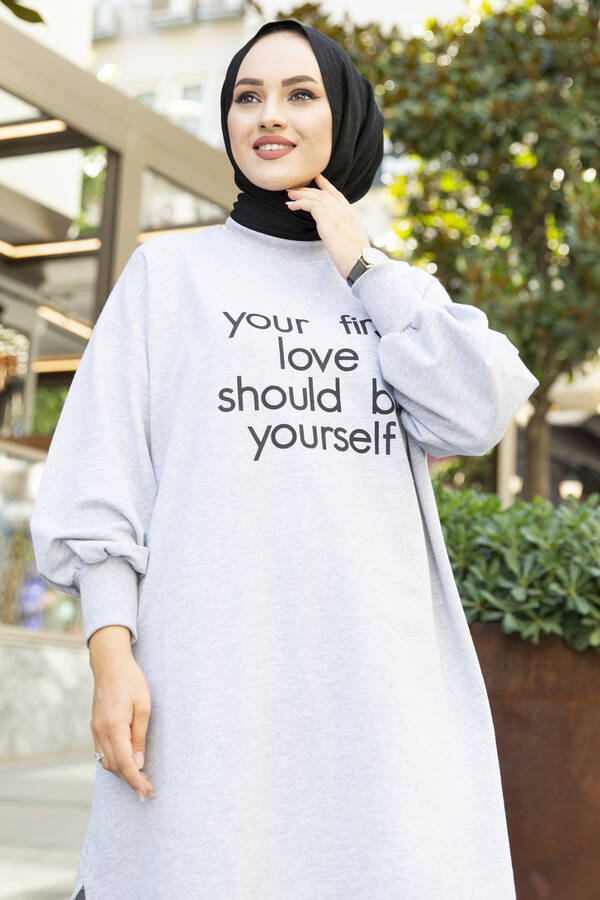 SAG - Yazı Baskılı Sweat Tunik 160SAG02023 Gri (1)