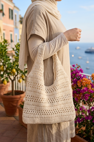 Yazlık Plaj Ve Günlük Örme Çanta Ekru
