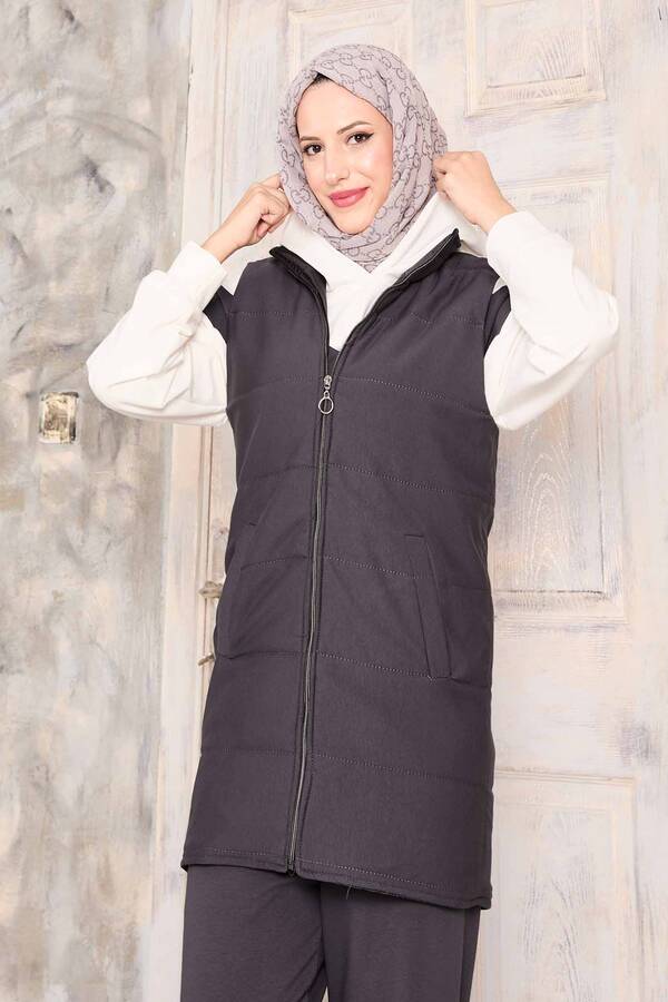 Ums - Yelek Sweat Pantolon Üçlü Takım Füme (1) Ums - Yelek Sweat Pantolon Üçlü Takım Füme (1)