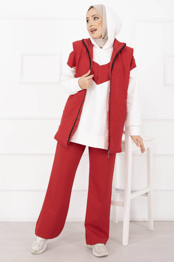 Ums - Yelek Sweat Pantolon Üçlü Takım Kırmızı