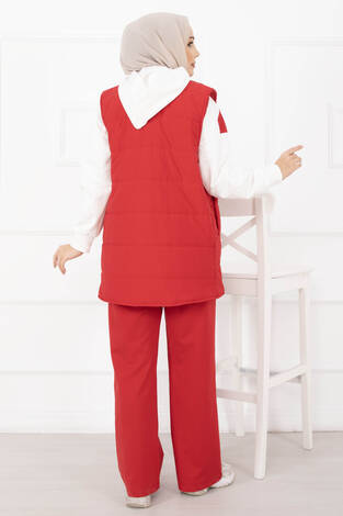 Yelek Sweat Pantolon Üçlü Takım Kırmızı - Thumbnail
