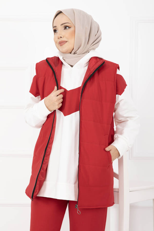 Ums - Yelek Sweat Pantolon Üçlü Takım Kırmızı (1)