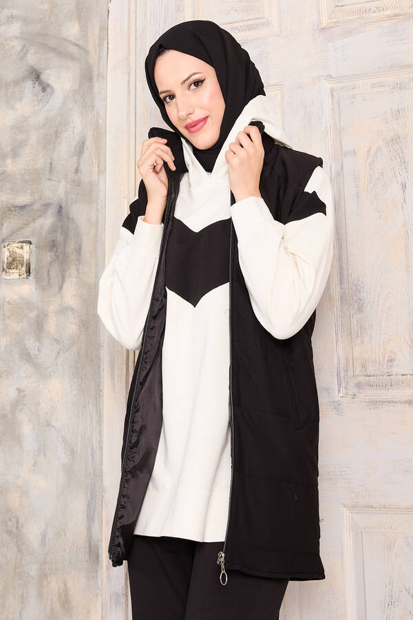 Yelek Sweat Pantolon Üçlü Takım Siyah - 3