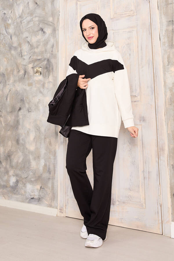 Yelek Sweat Pantolon Üçlü Takım Siyah - 5