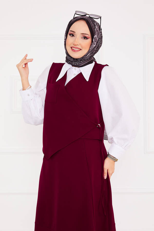 MD - Yelekli Etek Tesettür Takım Bordo (1)