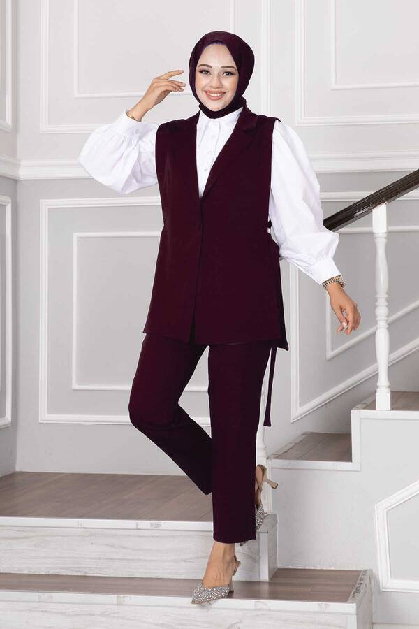 Yelekli İkili Takım Bordo
