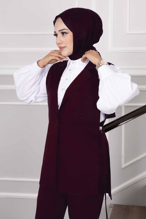 Hp - Yelekli Tesettür İkili Takım Bordo (1) Hp - Yelekli Tesettür İkili Takım Bordo (1)