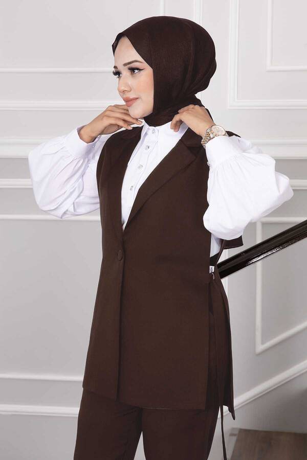 Hp - Yelekli Tesettür İkili Takım Kahve (1) Hp - Yelekli Tesettür İkili Takım Kahve (1)