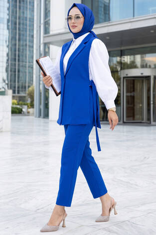 Yelekli Tesettür İkili Takım Saks