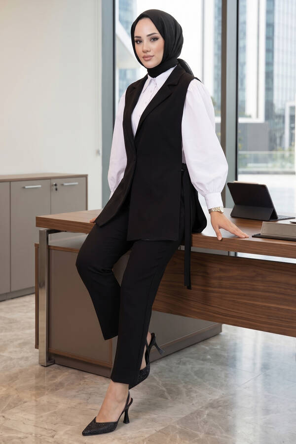 Hp - Yelekli Tesettür İkili Takım Siyah