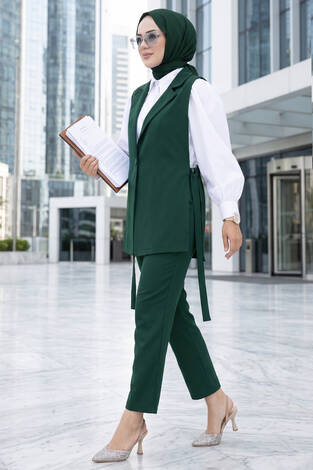 Yelekli Tesettür İkili Takım Zümrüt - Thumbnail