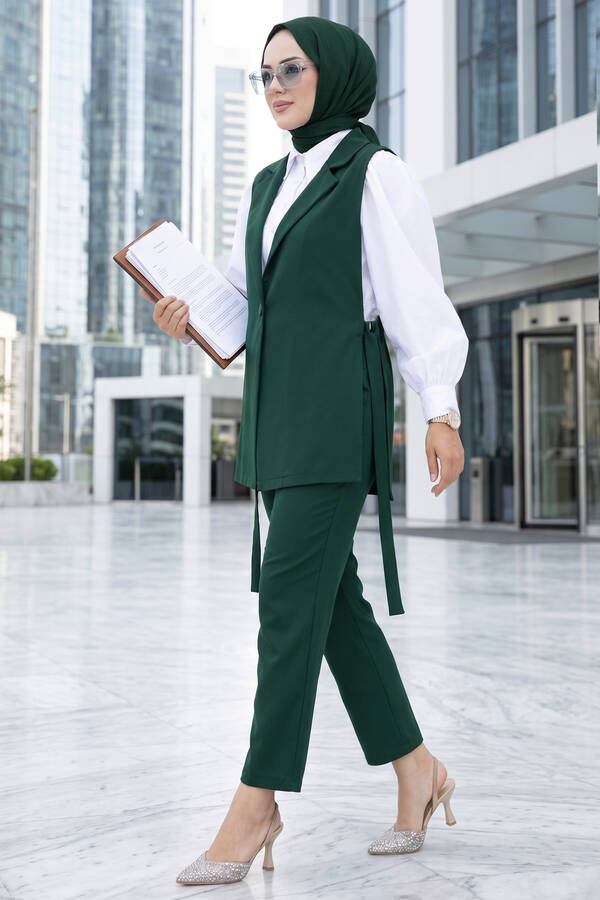 Hp - Yelekli Tesettür İkili Takım Zümrüt