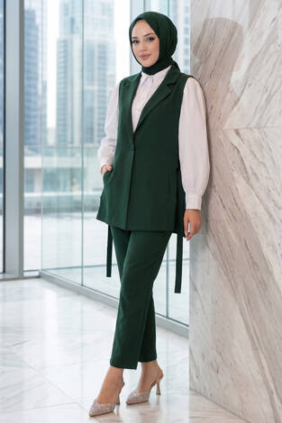 Yelekli Tesettür İkili Takım Zümrüt - Thumbnail