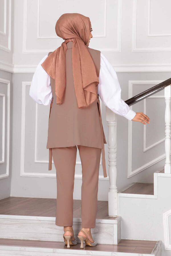 Yelekli İkili Tesettür Takım Camel - 5