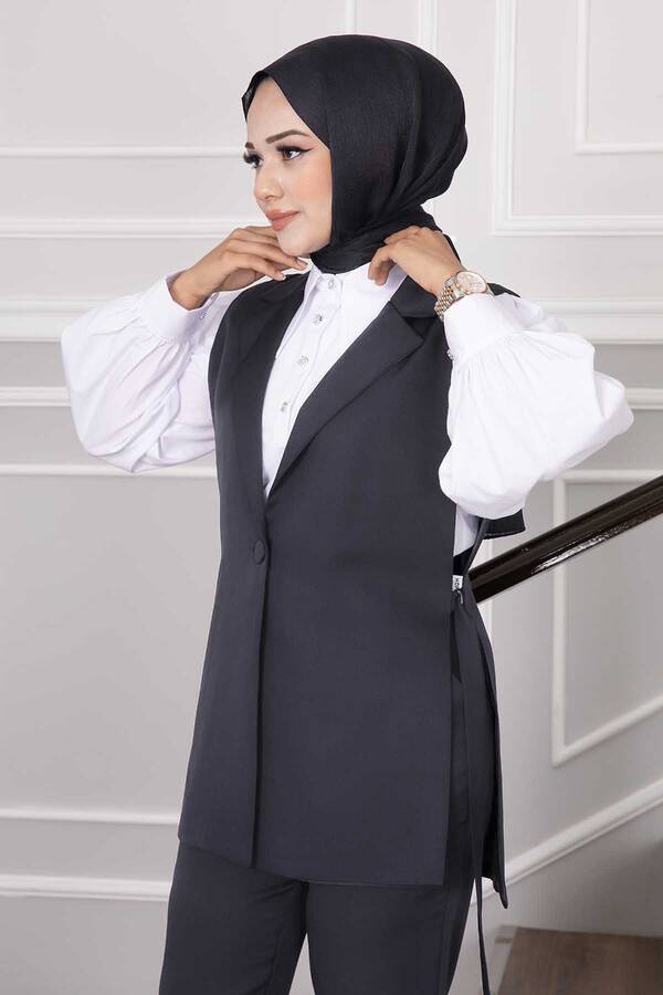 Hp - Yelekli İkili Tesettür Takım Füme (1) Hp - Yelekli İkili Tesettür Takım Füme (1)