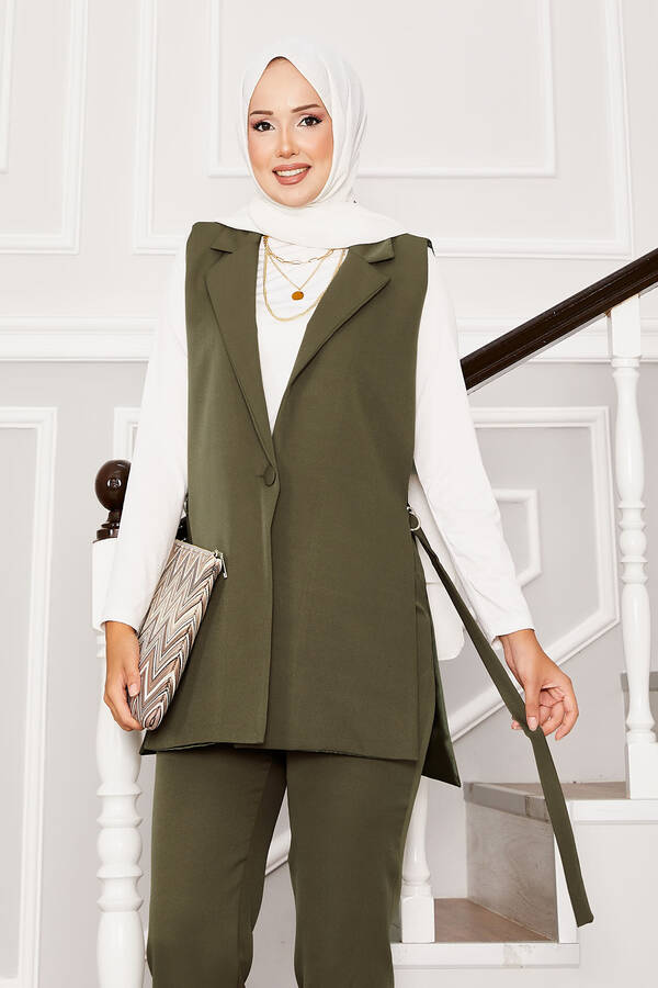 Hp - Yelekli İkili Tesettür Takım Haki (1)