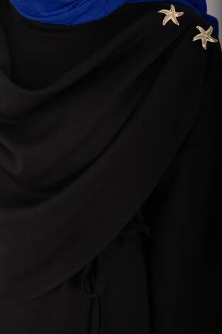 Yıldız Aksesuarlı Drapeli Tesettür İkili Takım Siyah - Thumbnail