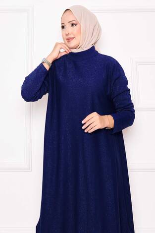 Yırtmaç Detaylı Simli Mevlana Triko Tunik Saks - Thumbnail