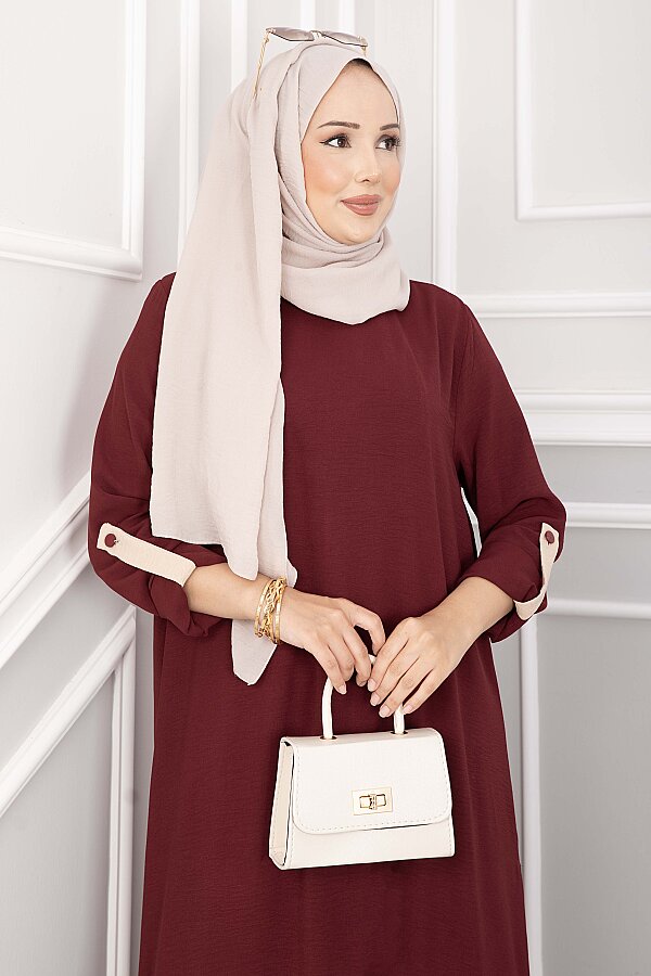 Yırtmaç Detaylı Uzun Tunik Pantolon Takım Bordo - 2
