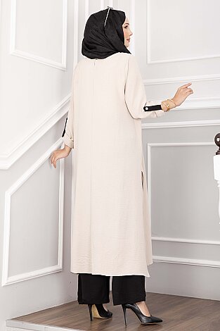 Yırtmaç Detaylı Uzun Tunik Pantolon Takım Taş - 6