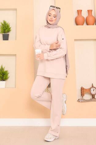 Yırtmaçlı Çıtçıt Detaylı Tesettür İkli Takım Taş - Thumbnail