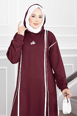Yırtmaçlı Kapüşonlu Tunik Pantolon Takım Bordo - 2