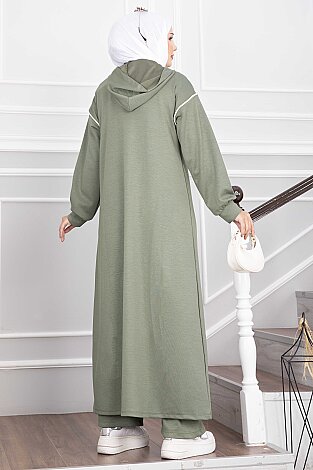 Yırtmaçlı Kapüşonlu Tunik Pantolon Takım Mint - 5