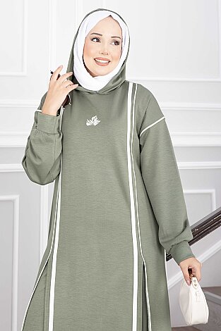 Yırtmaçlı Kapüşonlu Tunik Pantolon Takım Mint - 2