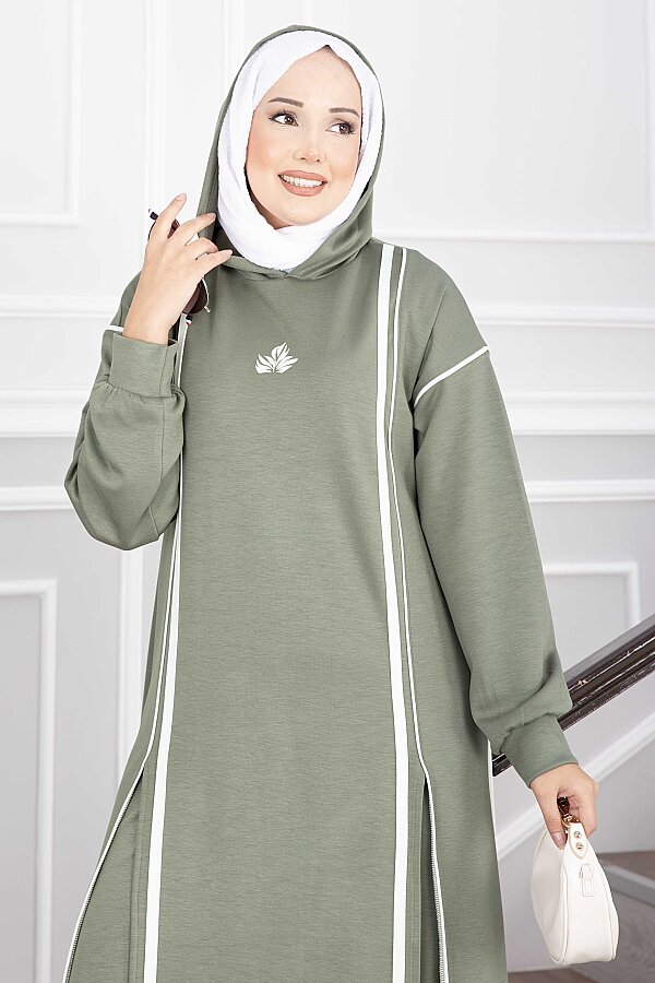 Yırtmaçlı Kapüşonlu Tunik Pantolon Takım Mint (1)