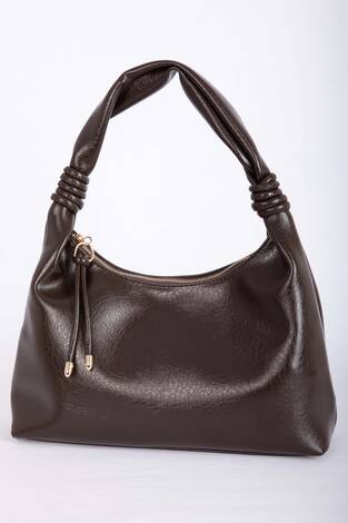 Zarif Büzgü Detaylı El & Omuz Çantası Kahve - Thumbnail