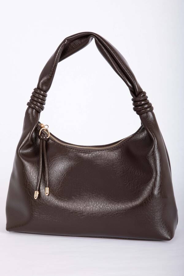 Dmç - Zarif Büzgü Detaylı El & Omuz Çantası Kahve