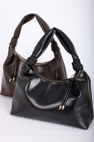 Zarif Büzgü Detaylı El & Omuz Çantası Siyah - Thumbnail