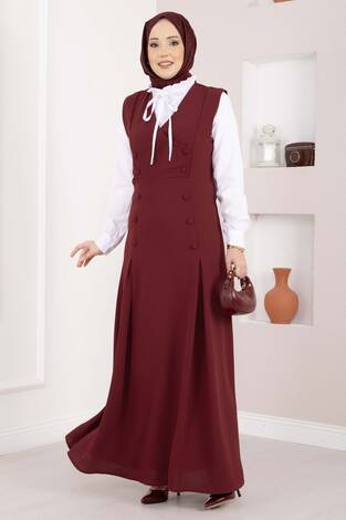 Zarif Gömlek & Düğmeli Jile İkili Takım Bordo - Thumbnail