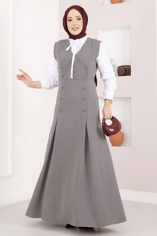 Zarif Gömlek & Düğmeli Jile İkili Takım Gri - Thumbnail