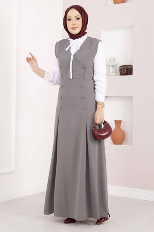 Zarif Gömlek & Düğmeli Jile İkili Takım Gri - Thumbnail