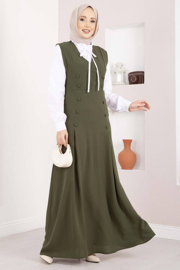 Asm - Zarif Gömlek & Düğmeli Jile İkili Takım Haki