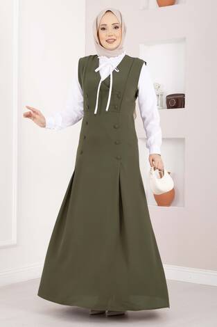 Zarif Gömlek & Düğmeli Jile İkili Takım Haki - Thumbnail