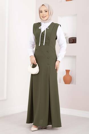 Zarif Gömlek & Düğmeli Jile İkili Takım Haki - Thumbnail