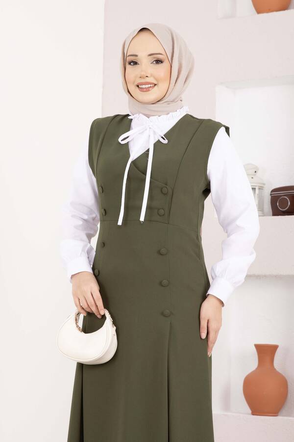 Asm - Zarif Gömlek & Düğmeli Jile İkili Takım Haki (1)