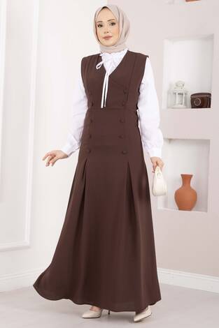 Zarif Gömlek & Düğmeli Jile İkili Takım Kahve - Thumbnail