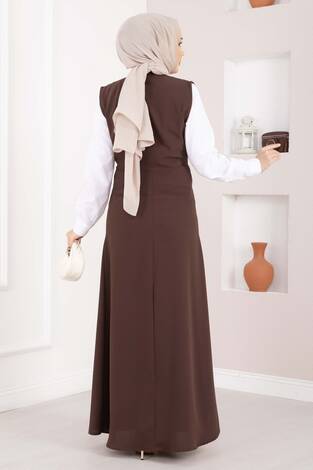 Zarif Gömlek & Düğmeli Jile İkili Takım Kahve - Thumbnail