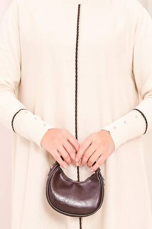 Zarif Sim Şeritli Mevlana Triko Tunik Ekru - Thumbnail