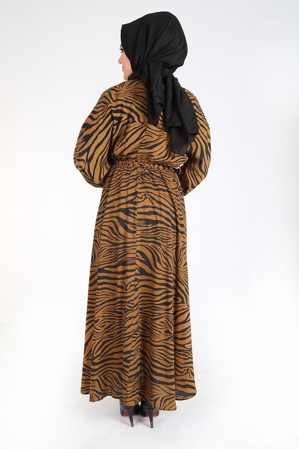 Zebra Desen Elbise 14346-2 Hardal