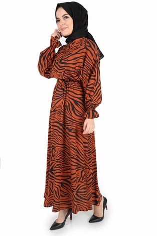 Zebra Desen Elbise 14346-3 Kiremit - Thumbnail