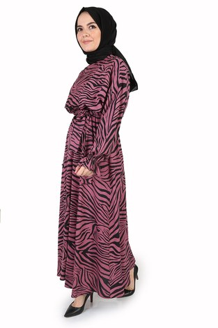 Zebra Desen Elbise 14346-5 Pudra - Thumbnail