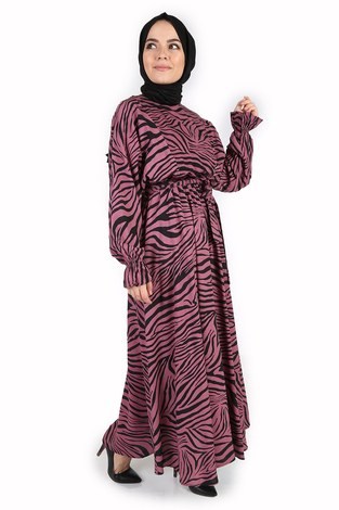 Zebra Desen Elbise 14346-5 Pudra - Thumbnail