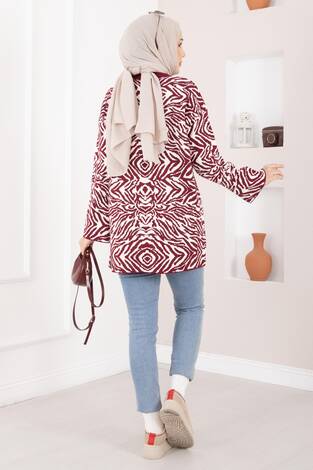 Zebra Desen Triko Kazak Bordo - Thumbnail