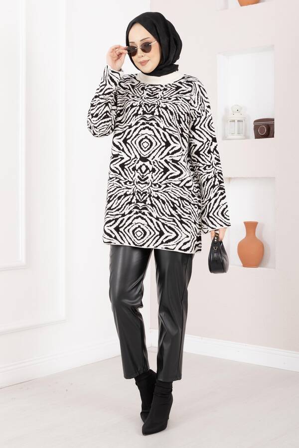 RAF - Zebra Desen Triko Kazak Ekru