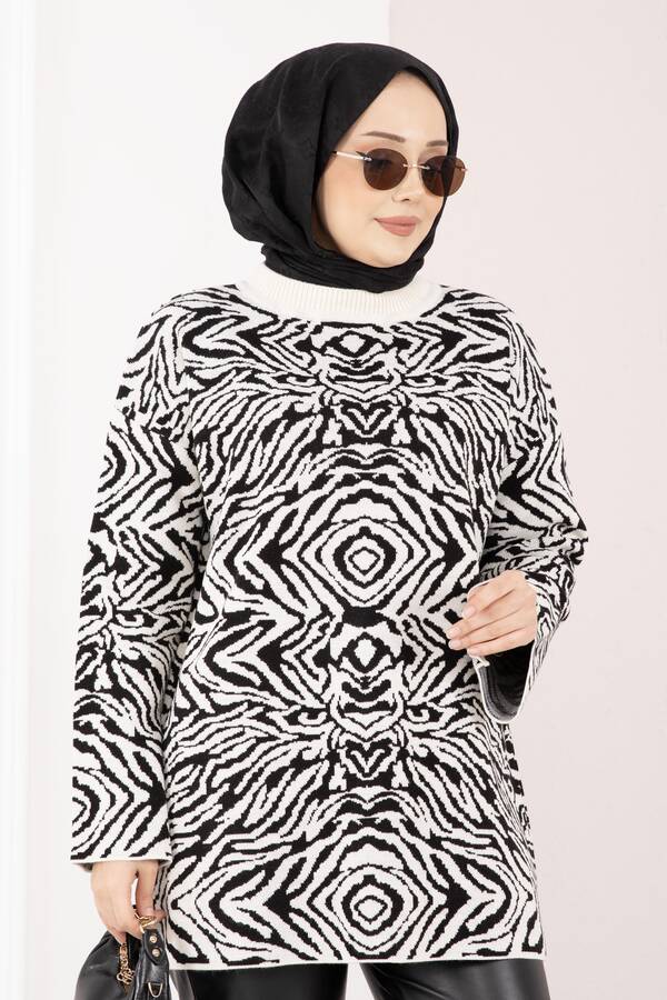 RAF - Zebra Desen Triko Kazak Ekru (1)