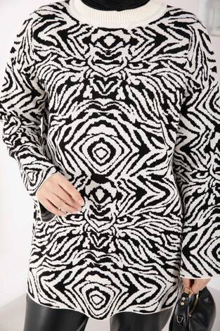 Zebra Desen Triko Kazak Ekru - Thumbnail